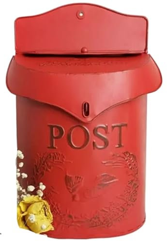 Cassetta Posta Cassetta postale da parete in ferro battuto in stile europeo, cassetta postale in rilievo tridimensionale, decorazione vintage for esterni e da giardino Cassetta Della Posta(Red)