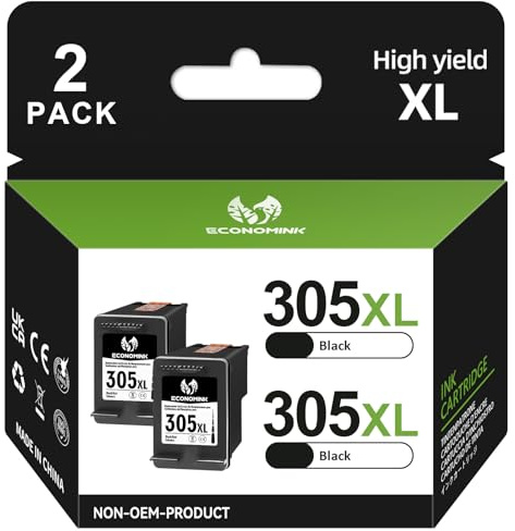 Economink 305XL Cartuchos de Impresora para HP 305, Alta Capacidad, Recambio Compatible con Tinta HP 305 para DeskJet 1210 1212 2700 2710e 2720e Envy 6000 6030e Pro 6400 6420e, Paquete de 2 Negro