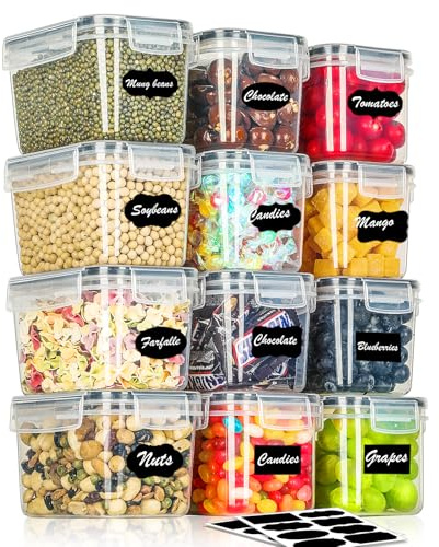 Withosent 12 recipientes con tapa, caja de almacenamiento hermética, de plástico, contenedor de cereales, juego de contenedores de almacenamiento