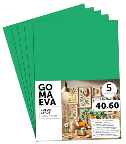 m-office Moosgummi Platten 40x60cm, Bunte EVA Foam Bastelplatten für Kinder, DIY, Schule, Deko & Kunstprojekte – Ideal als Bastelpapier, Moosgummi mit und ohne Glitzer (Grün, 5 uds)