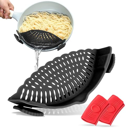 Set da Cucina 2 in 1 – Scolapasta in Silicone + Coprimanici Resistenti al Calore – Colori Assortiti – Adatto a Pentole e Piatti – Silicone Alta Qualità