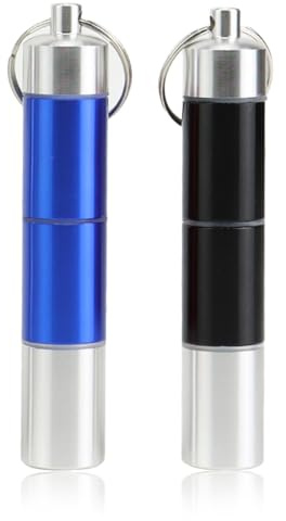 2 Pack Pillendose Schlüsselanhänger Wasserdicht mit 3 Teilbaren Fächer, Kleine Tablettendose für Unterwegs, Mini Kapsel Pillenbox, Aluminium Tablettendose, Mini Pillenkapsel für Pillen