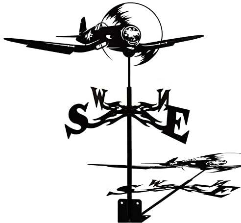 Banderuola segnavento con Montaggio sul Tetto, Aereo da Caccia, indicatore di direzione del Vento, Kit Creativo per Decorazione da Giardinaggio con Rivestimento antiruggine per Giardino, Patio, c