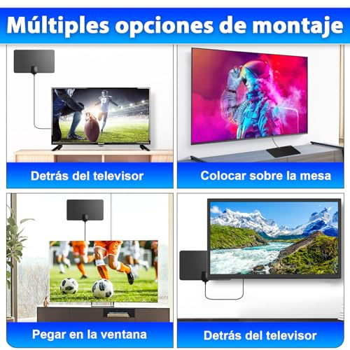 Antena TV Interior Digital de Panel con Amplificador para Smart TV – Diseño Ultrafino y Flexible, Recepción 360° Estable, Compatible TDT/DVB-T2, Soporta 4K y Full HD, Señal de Largo Alcance