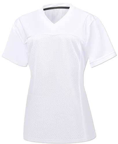 XVNDJ Women’s Blank Football Jersey, Ladies Mesh Athletic Football Shirts, American Football Jerseys for Adults S-2XL (US, Alpha, X-Large, Regular, Regular, White)