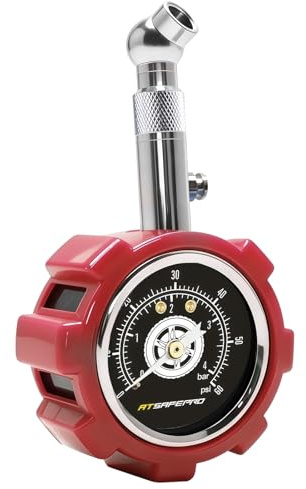 ATsafepro Red Tyre Pressure Gauge UK, 4 Bar 60 PSI Mechanical Tyre Pressure Checker with 1.5 Glow Dial, Accurate Professional Gauge for Motorcycle, Car, Truck