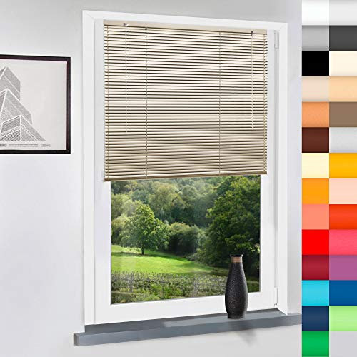 Aluminium Jalousie nach Maß, Jalousien Alu Jalousien nach maß innen Innenjalousien Maßanfertigung, für Fenster und Türen, Fenster, Klemmfix ohne Bohren (Beige, Höhe: 130cm x Breite: 120cm)