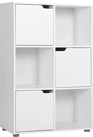 WOLTU Bücherregal, für Arbeitszimmer Schlafzimmer & Wohnzimmer, Bücherschrank mit 3 Türen und 6 Fächer, Aufbewahrungregal, 59,6 x 91 x 29 cm (B x H x T)