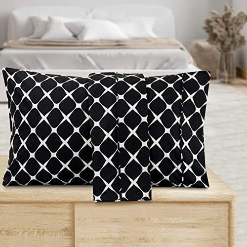 Valerian Bloomingdale Pattern Pillowcase 1500 Thread Count 2-Piece Set Super Soft, Easy Slip-On and Wrinkle Resistant, Bloomingdale Queen Pillowcase, Black