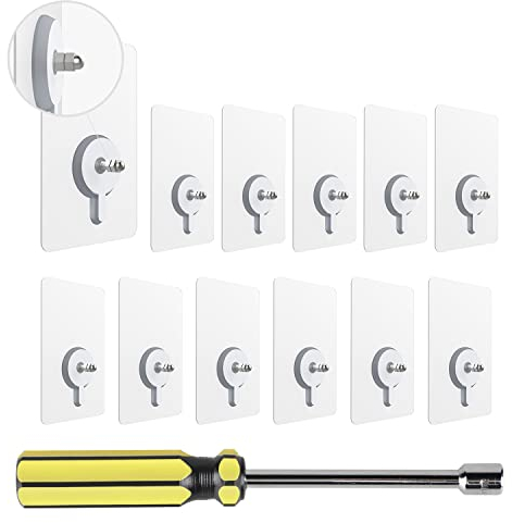 efuturetime® 16 Stück Selbstklebende Hängenägel Transparente mit 6mm Schraubstange, Schrauben Ohne Bohren, Klebe Schrauben mit Schraubendreher, Schrauben zum Kleben, M4-6mm