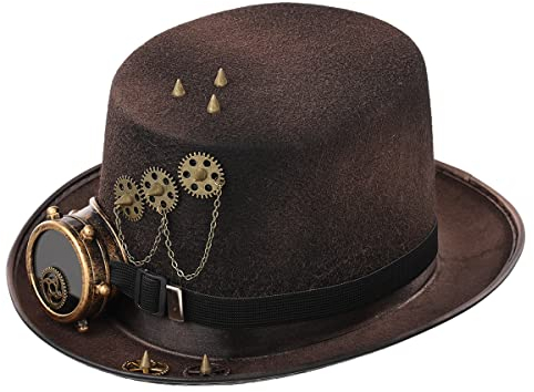 Steampunk Zylinder Hut für Steampunk Herren Damen mit Brille Halloween Cosplay Party Kostüm
