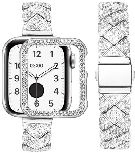 wutwuk Bracelet Compatible Apple Watch avec étui 40mm Femmes, Bracelet de Remplacement en Acier Inoxydable, Bracelet de Montre en Métal Bijoux pour iWatch SE3/2/1 Séries 6/5/4 40mm Argent