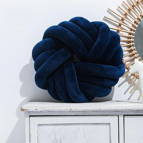 WMDMJT Knot Cushion for Sofa Ultra Soft Knotted Ball Creative Decorative Pillows Short Plush Knot Ball Pillows Comfy Round Pillow, Navy Blue-35 * 35 * 12cm