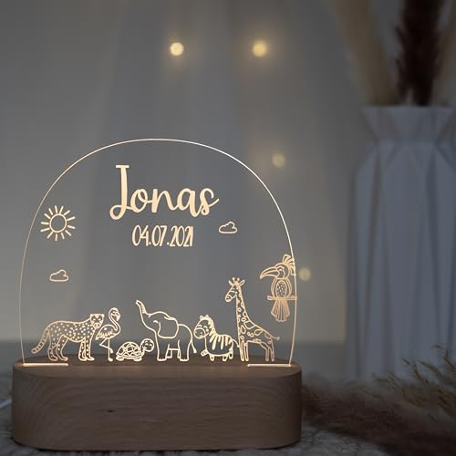 Kidsmood - Personalisiertes Nachtlicht Kinder – Dimmbares Stilllicht mit Namen | LED Nachttischlampe 3 Lichtmodi | Gravur Lampe Kinderzimmer, Geschenk zur Geburt, Taufgeschenke für Mädchen & Jungen