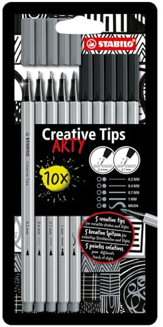 STABILO - Multi-Liner-Set - Creative Tips - ARTY - 10er Pack - schwarz, mittelgrau