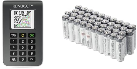 REINER SCT tanJack Photo QR I Chip chipTAN-Tan Generator für Online Banking & Amazon Basics AA Industrie Alkalibatterien, 40 Stück
