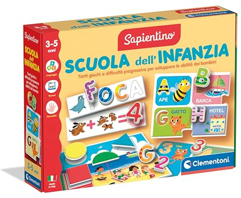 Clementoni Sapientino - Scuola dell'Infanzia, Gioco Educativo Interattivo Bambini 3-5 Anni, Impara Forme, Colori, Alfabeto e Numeri, per Lo Sviluppo Cognitivo, Made in Italy, Lingua Italiana, 16465