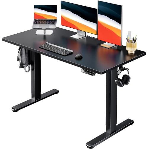 HUANUO Electric Standing Desk, Whole Piece Desktop, Adjustable Height Computer Desks, 4 Height Memory Settings, Sit Stand Up Desk for Home Office, 48 x 24, Black