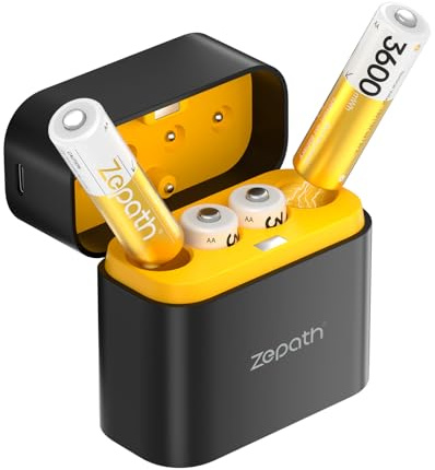 Zepath 4 pilas recargables de litio de 1,5 V AA con cargador de batería de 4 ranuras, 3600 mWh con 2000 + Tech