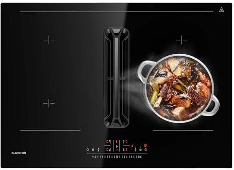 Klarstein DownAir AirJet 72 - Placa de Inducción con Extractor Integrado, 600 m³/h, 7200 W, VarioHeating, Clase A+, Panel Táctil, Vidrio y Acero Inoxidable, Bloqueo Botones, 72×2,6×51,5 cm