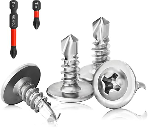 CYLBAQ Self Tapping Screws M4.2x13mm, Wafer Head Phillips Self Drilling Screws, 60pcs Self-Tapping Roofing Screw with PH2 Screwdriver Bit for Metalwork Plastics Wood Furniture