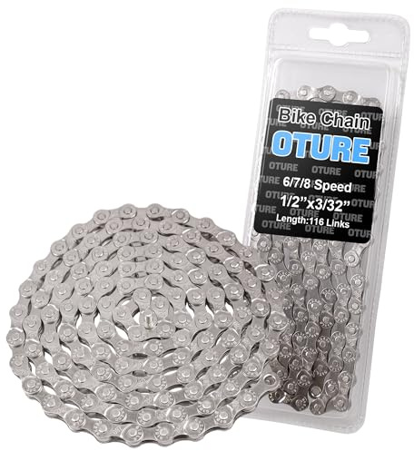 6 7 8 Speed Bike Chain, 1/2 x 3/32 Carbon Steel Bicycle Chain 116 Links, Smooth Shifting Replacement Chain with Press-In Connector for Road Mountain Bike