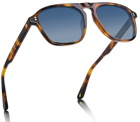 CARFIA Gafas de sol polarizadas para hombre - Diseño piloto, 100% protección UV, montura rectangular de acetato, gafas de conductor, CA5355, M