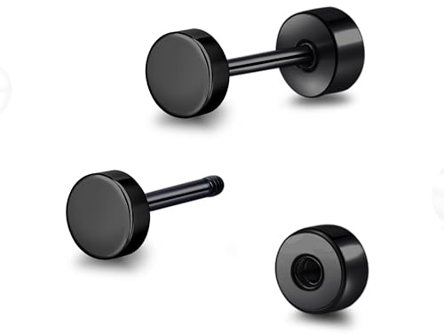 TitanHeart Hypoallergenic Titanium Screw Back Flat Back Dot Stud Earrings 3mm-5mm Simple Classic Helix Tragus Cartilage Earlobe Stud Earrings for Women Men(Black,4mm)