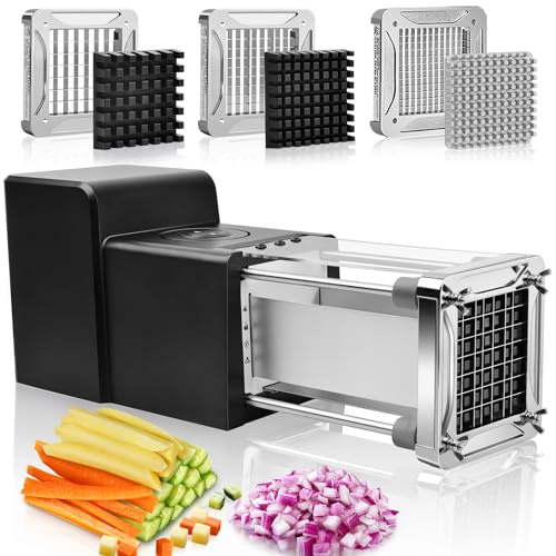 Sopito French Fry Cutter Electric Vegetable Slicer Stainless Steel with 3 Blades 1/4 3/8 1/2 Inch for Potatoes Carrots Onions Apples