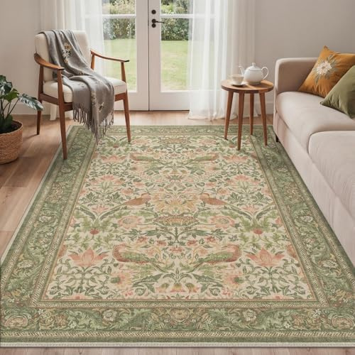 GENIMO Großer Boho Vintage Wohnzimmer Teppich, Waschbar & rutschfest, Kurzflor Teppich für Wohnzimmer oder Esszimmer, Stilvoller Carpet, 160x230 cm