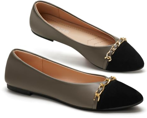 GLAMORA Bailarinas Manoletinas Mujer Elegantes Zapatos Planos Punta Fina Bicolor con Cadena Dorada Calzado de Vestir Oficina Ceremonia Eventos grey-39