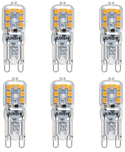JUNSHI G9 LED Lampe Warmweiß 3000K,2.5W G9 LED Leuchtmittel Ersatz 20W Halogenlampen,220 Lumen,360° Abstrahlwinkel,AC220-240V,Nicht Dimmbar,6er Pack