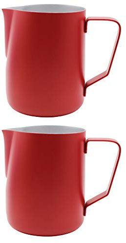 Abcsea 2 Pezzi brocca di Latte in Acciaio Inox, Schiuma di Latte, montalatte Latte, Tazza di Latte per caffè e Latte Art, 600 ml Rosso