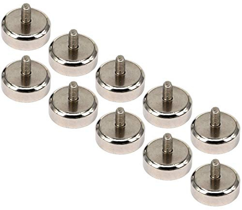 Neodym Magnet mit Gewinde - M4 Außengewinde - Magnet Schraubbar - 20mm - 12KG Stark - Flachgreifer Topfmagnet Neodymium - Gewinde zum Festschrauben - Extra Stark Gewinde [10 Stück]