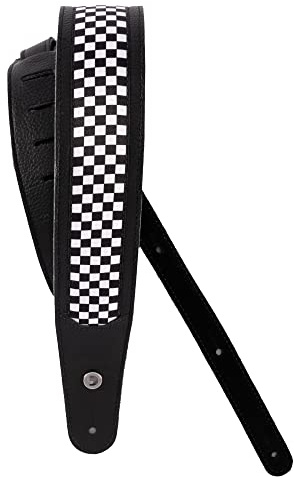 D'Addario Leder Gitarrengurt - Gitarrenzubehör - Gurt E-Gitarre, Gurt Akustikgitarre, Gurt Bassgitarre - Schwarz, Kariert