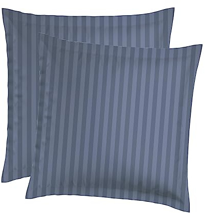 CXL by Christian Lacroix - Lot de 2 Oreillers Carrés + 2 Taies d'oreiller - 65 x 65 cm - Linge de Lit en Satin de Coton - Lavable en Machine à 40°C (Bleu)