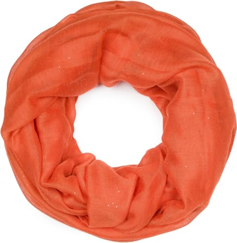 styleBREAKER Damen Loop Schal mit Glitzer-Effekt | Einfarbiger Schlauchschal aus weicher Viskose | Leicht & Elegant | 87 x 93 cm, Farbe:Orange