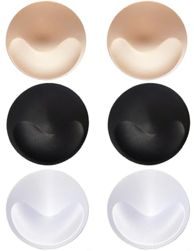 TOPWEL 3 Pairs Round Bra Pads Removable Inserts Sport Bra Cups Bra Inserts Bust Enhancer Invisible Padded Bra Cups for Bikini Top Swimsuit Dresses (Skin/Black/White)