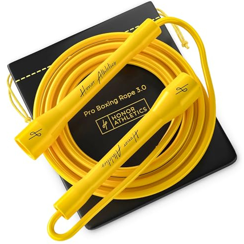 Honor Athletics | Pro Boxing Rope 3.0 | 5.3mm Jump Rope Indoor/Outdoor Adjustable For Boxing | Ultra-Durable, Non-Kinking TPU-PVC blend | Adjustable | Skipping Rope (Yellow Handles/Yellow Cord)