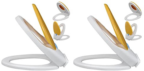 LAPOOH Toilettensitze mit Absenkautomatik 2 STK Klodeckel, Toilettendeckel, Wc Sitz, Klobrille, Wc Deckel, Toilettenbrille, Kunststoff Weiß/Gelb