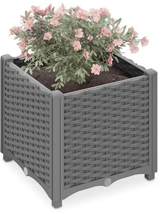 Relaxdays Vaso per Piante da Esterno Rettangolare, con Serbatoio d'Acqua, 38x40x40 cm per Balcone e Terrazza, Grigio, 38x40x40