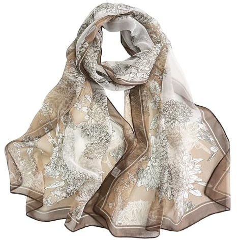 Pokeedioty Fashion Scarfs for Women Lightweight breathable Floral Pattern Sheer Scarfs Sun-proof Shawls Wraps (Qiuju Kaqi)