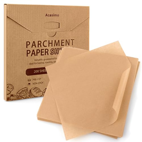 Parchment Paper Sheets, 200Pcs 12x12 Inch Squares Precut Parchment Sheets for Baking, Grilling, Air Fryer, Non-Stick Square Pan Liners Oven Paper for Bread, Cake, Cookies, Roasting, Wrapping, Steaming