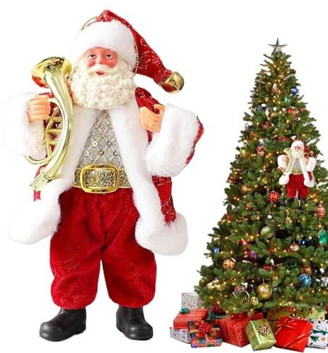 Babbo Natale - Decorazione Natalizia 18 Cm | Figura Decorativa Di Babbo Natale Con Giocattolo Musicale | Figura Affascinante Per La Scrivania Decorativa Della Stanza Del Davanzale Della Mensola 'a