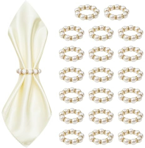 XFSRG 20 Pcs Anelli per Tovaglioli con Perle Portatovaglioli Decorazione da Tavola Vintage per Matrimoni Feste Natale Compleanno