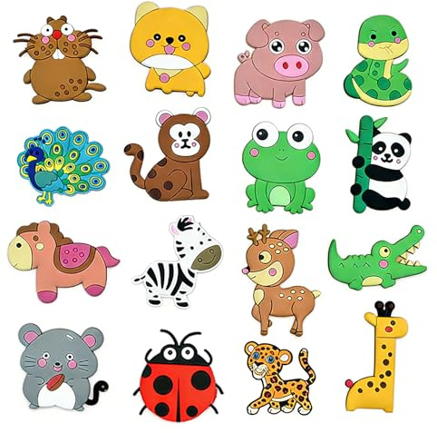 16 pcs Reutilizables Imanes para Frigorífico de Animales con Colores Vivos Imanes Decorativos 3D de PVC Flexible para Pizarras Magnéticas Pegatinas de Oficina Refrigerador