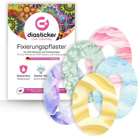 Diasticker | plåster för Dexcom G6-sensor (5 stycken, MIX COTTON CANDY) | vattentät – hudvänlig – andas – starkt grepp | självhäftande fixeringsplåster, sensorfixering