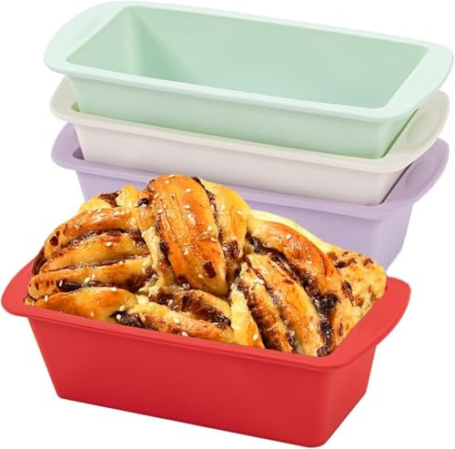 Silicone Loaf Tins,4 Pcs Mini Loaf Tins,Silicone Cake Tins,Non-Stick Bread Tins,20 x 9.5 x 5.5 cm Loaf Tin Cake Mould Cake Mould Toast Bread Baking Mould, Non-Stick Coating Quick Release Bread