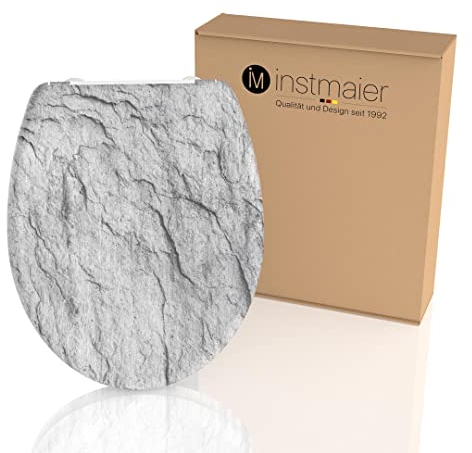 instmaier WC5 Klodeckel Absenkautomatik Motiv | WC-Sitz | Toilettensitz mit Schnellverschluss | Klobrille Grau Stein Granit | Klositz aus Duroplast | Einfache Montage