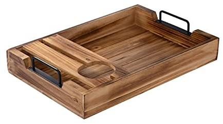 ZSFBIAO Rustic Wooden Serving Tray Plate Wine Tray for Bed Ottoman Coffee Table Breakfast Tea Coffee with Wine Glass Holder with 4 Coasters Used in Bedroom,Kitchen,Storing (Color : A)